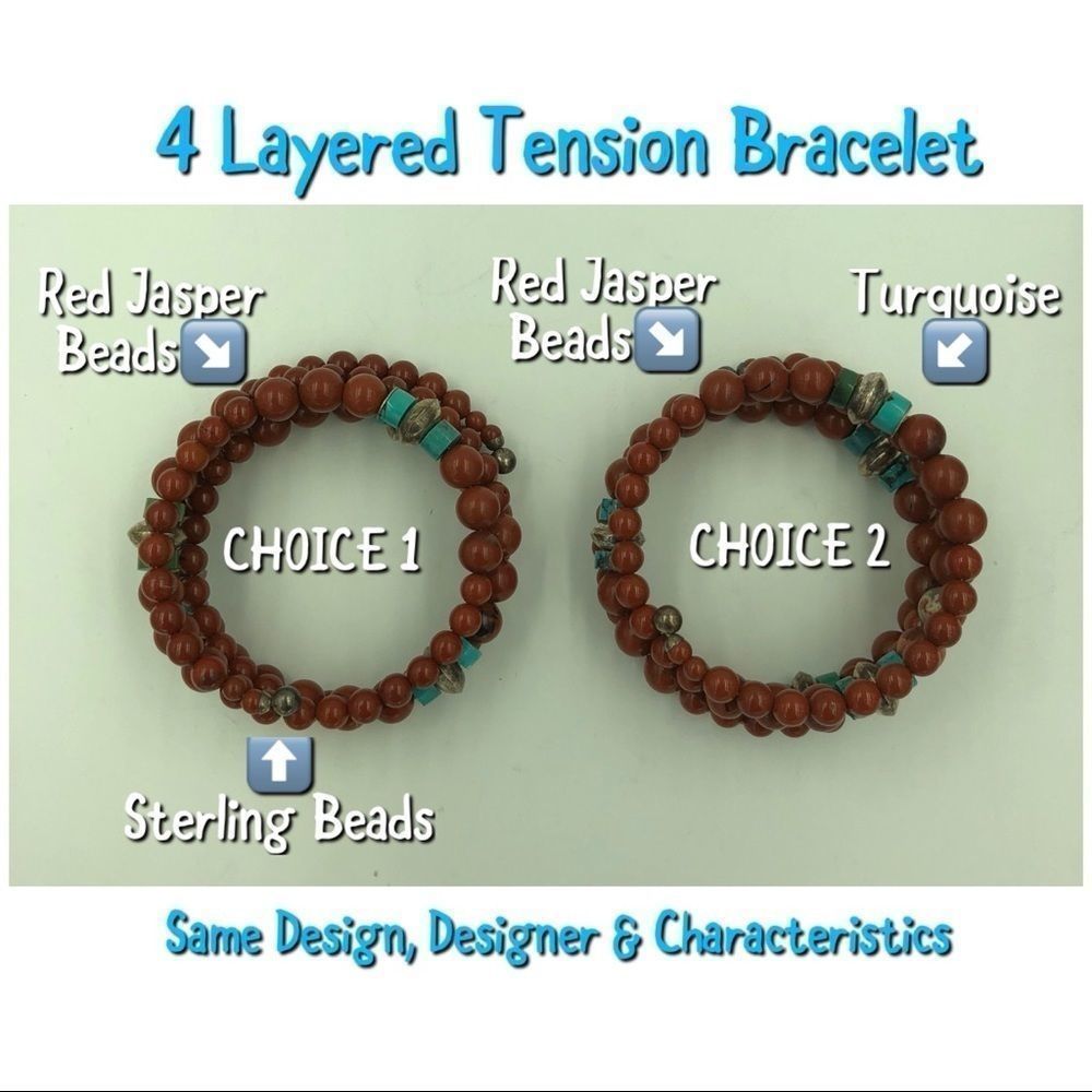 RLM 925 STER Silver Red Jasper Tension Bangle - Picture 2 of 6